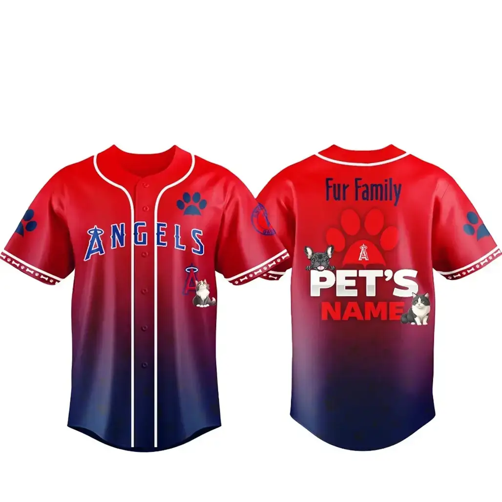 Custom Pet's Name Los Angeles Angels Fur Family Pet Game Night 2026 Baseball Jersey Image