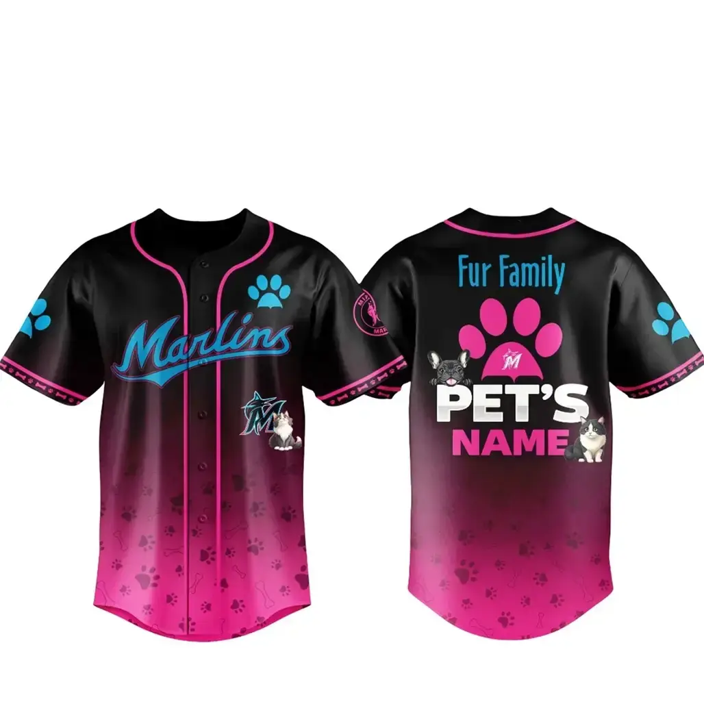 Custom Pet's Name Miami Marlins Fur Family Pet Game Night 2026 Baseball Jersey Image
