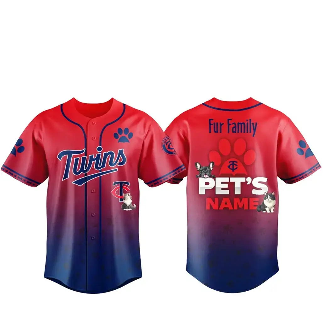 Custom Pet's Name Minnesota Twins Fur Family Pet Game Night 2026 Baseball Jersey Image