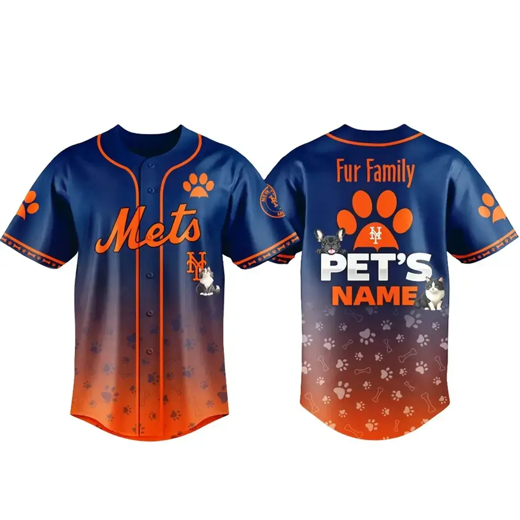 Custom Pet's Name New York Mets Fur Family Pet Game Night 2026 Baseball Jersey Image