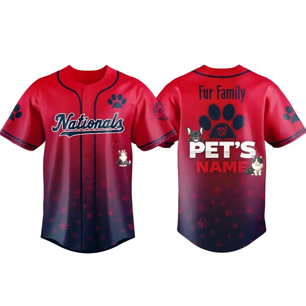 Custom Pet's Name Washington Nationals Fur Family Pet Game Night Baseball Jersey Image