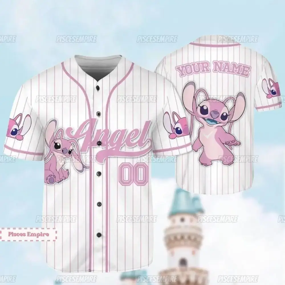 Custom Pink Angel Baseball Jersey With Cute Cartoon Design - Personalized Name & Number Image
