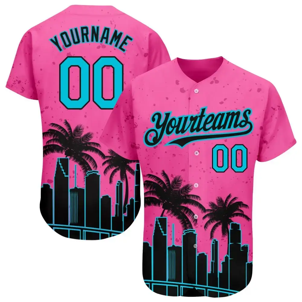 Custom Pink Lakes Blue-Black 3D Miami Palm Trees City Edition Authentic Baseball Jersey Image