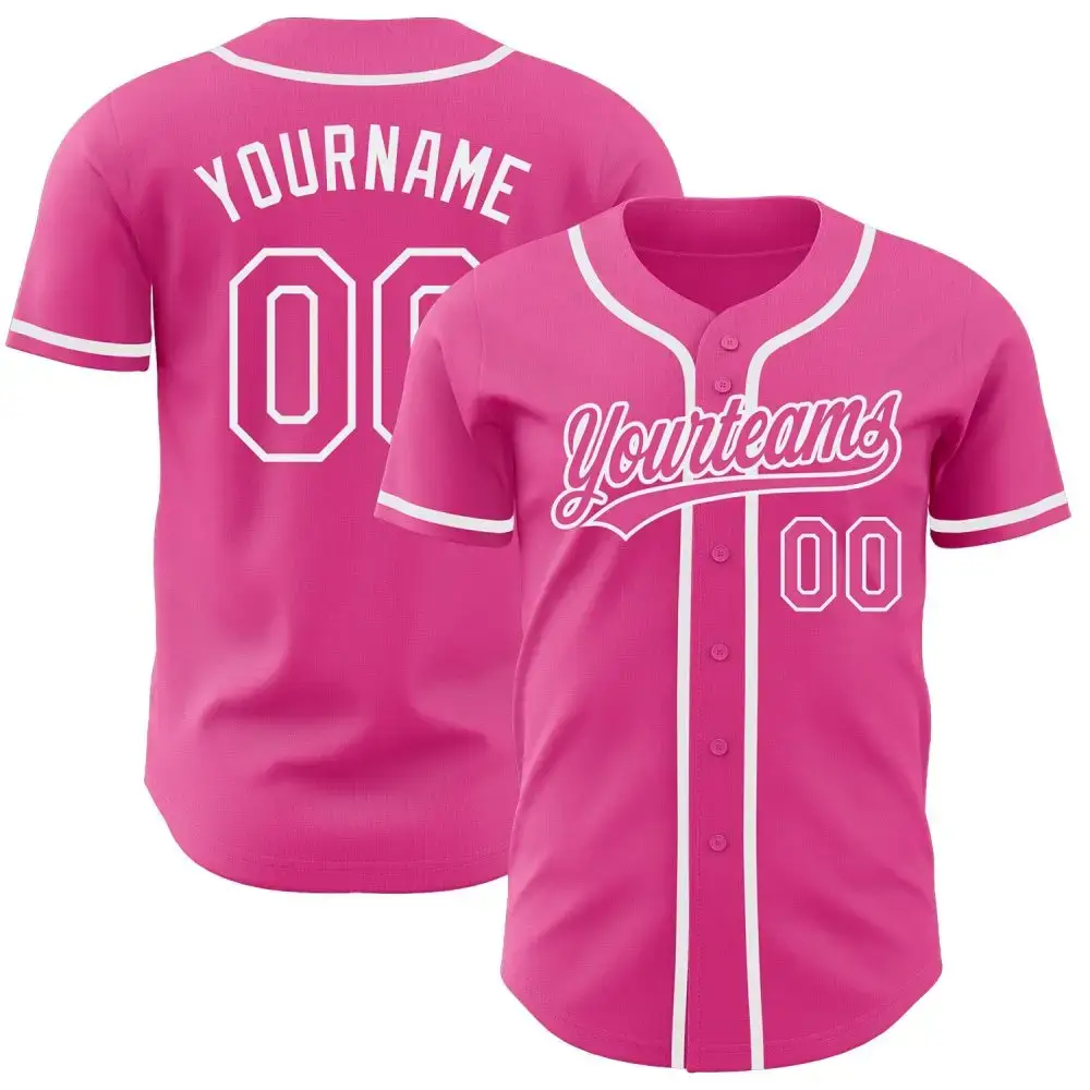 Custom Pink Pink-White Authentic Baseball Jersey Image