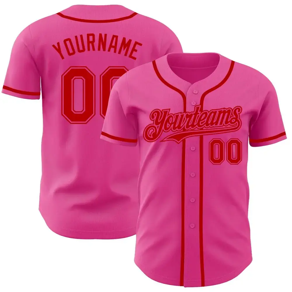 Custom Pink Red Authentic Baseball Jersey Image