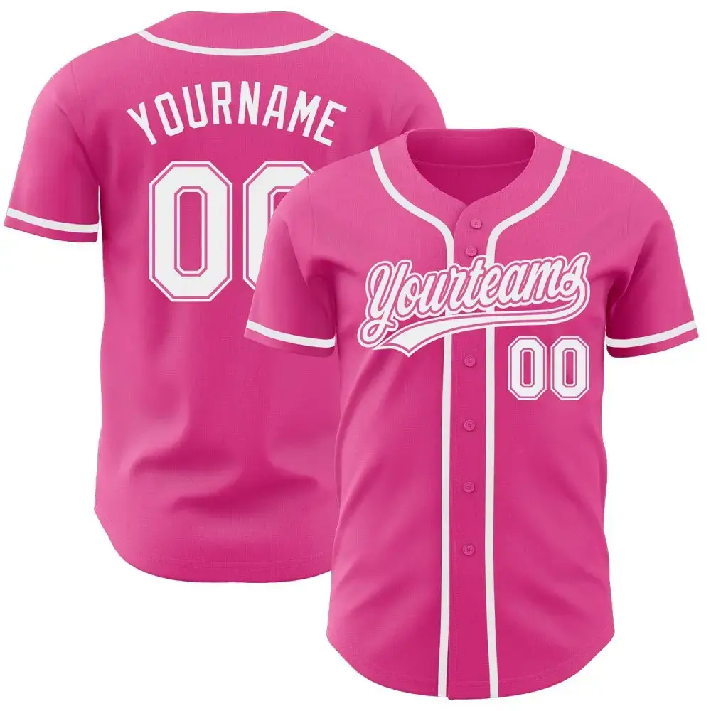 Custom Pink White Authentic Baseball Jersey Image