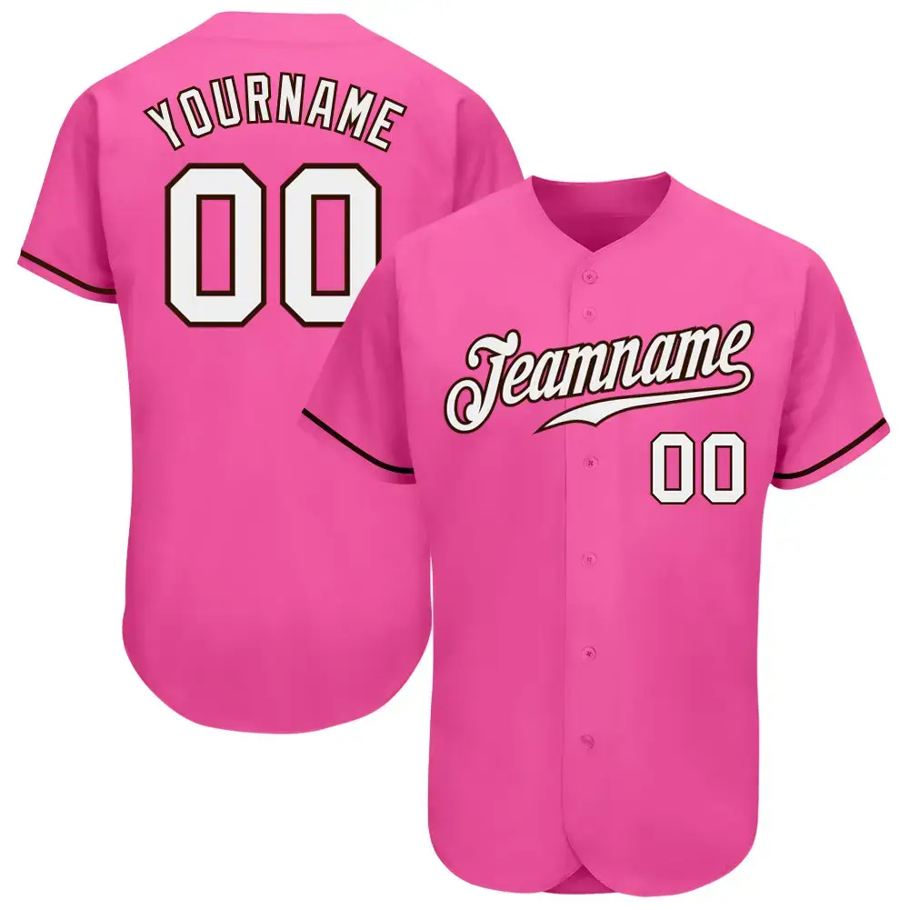 Custom Pink White-Brown Authentic Baseball Jersey Image