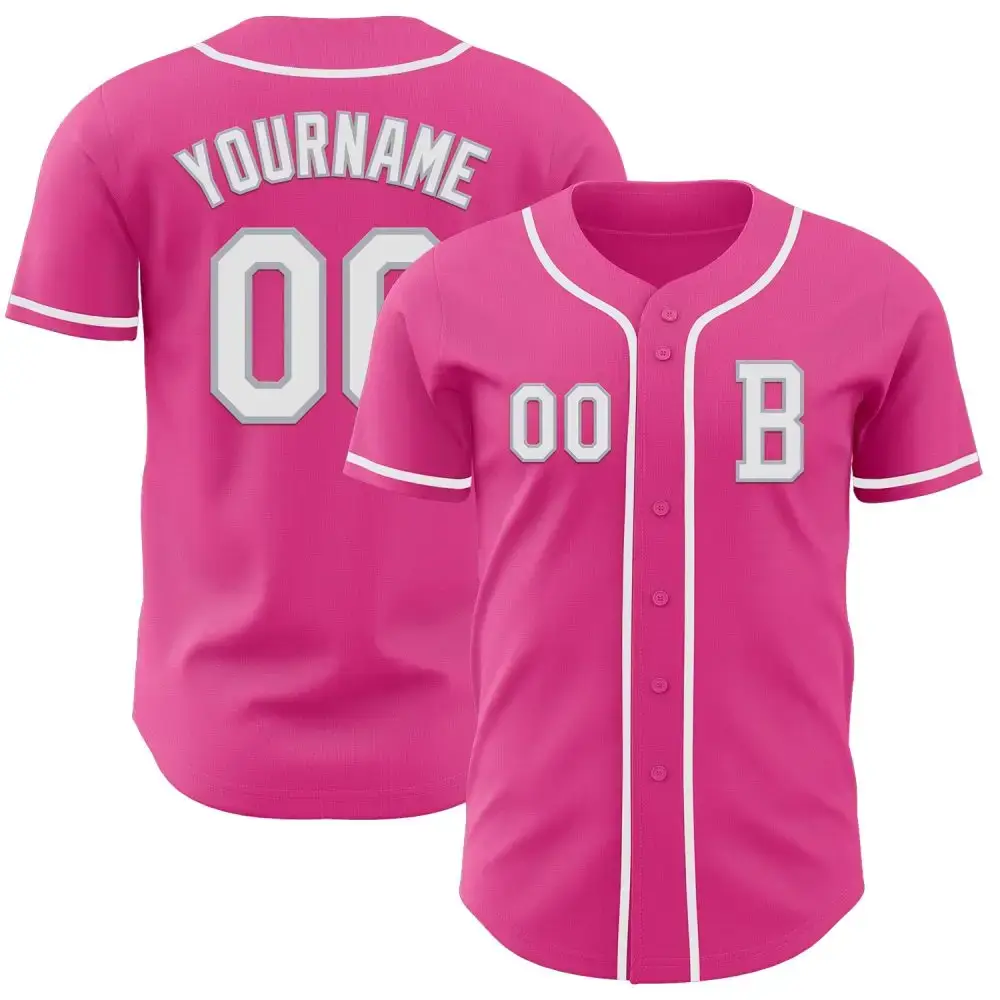 Custom Pink White-Gray Authentic Baseball Jersey Image