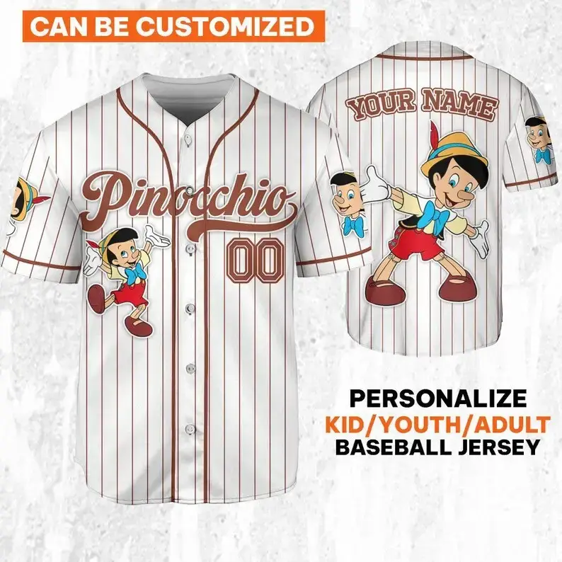 Custom Pinocchio Baseball Jersey – Personalize For Kids, Youth & Adults – Unique Gift Idea! Image