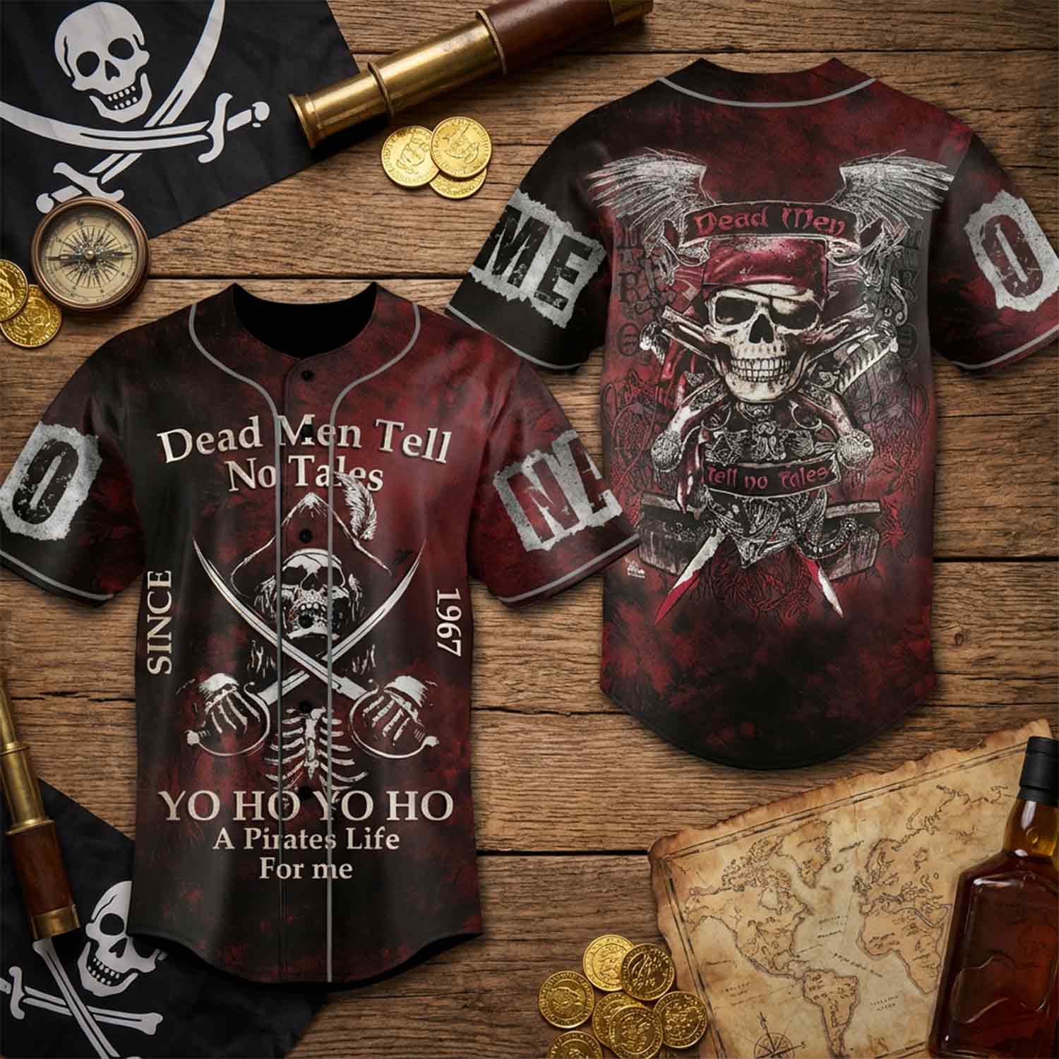 Custom Pirate Baseball Jersey - Personalized Name & Number - Dead Men Tell No Tales Design Image