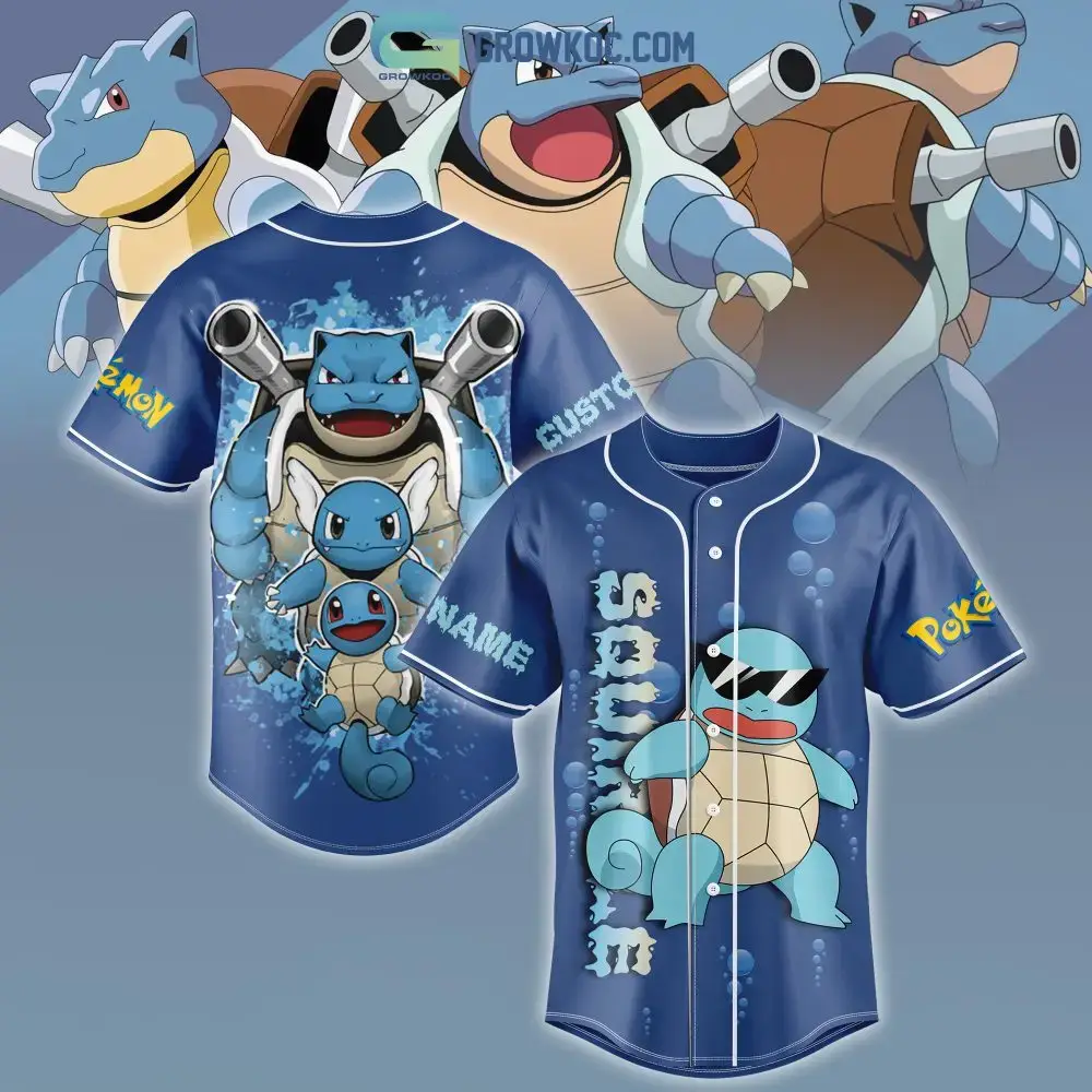 Custom Pokémon Baseball Jersey – Blastoise & Squirtle Design – Personalized Gift Image