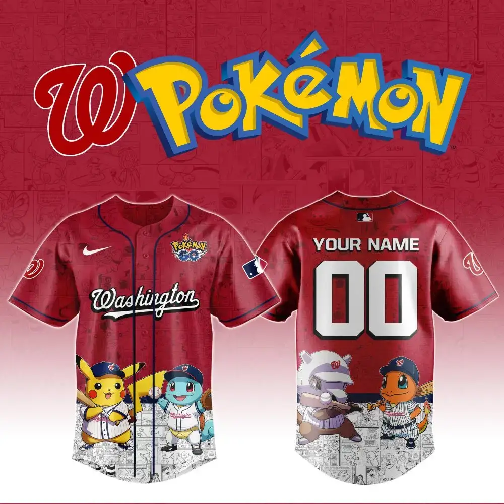 Custom Pokémon Baseball Jersey – Personalized Name & Number, Pikachu & Friends Design Image