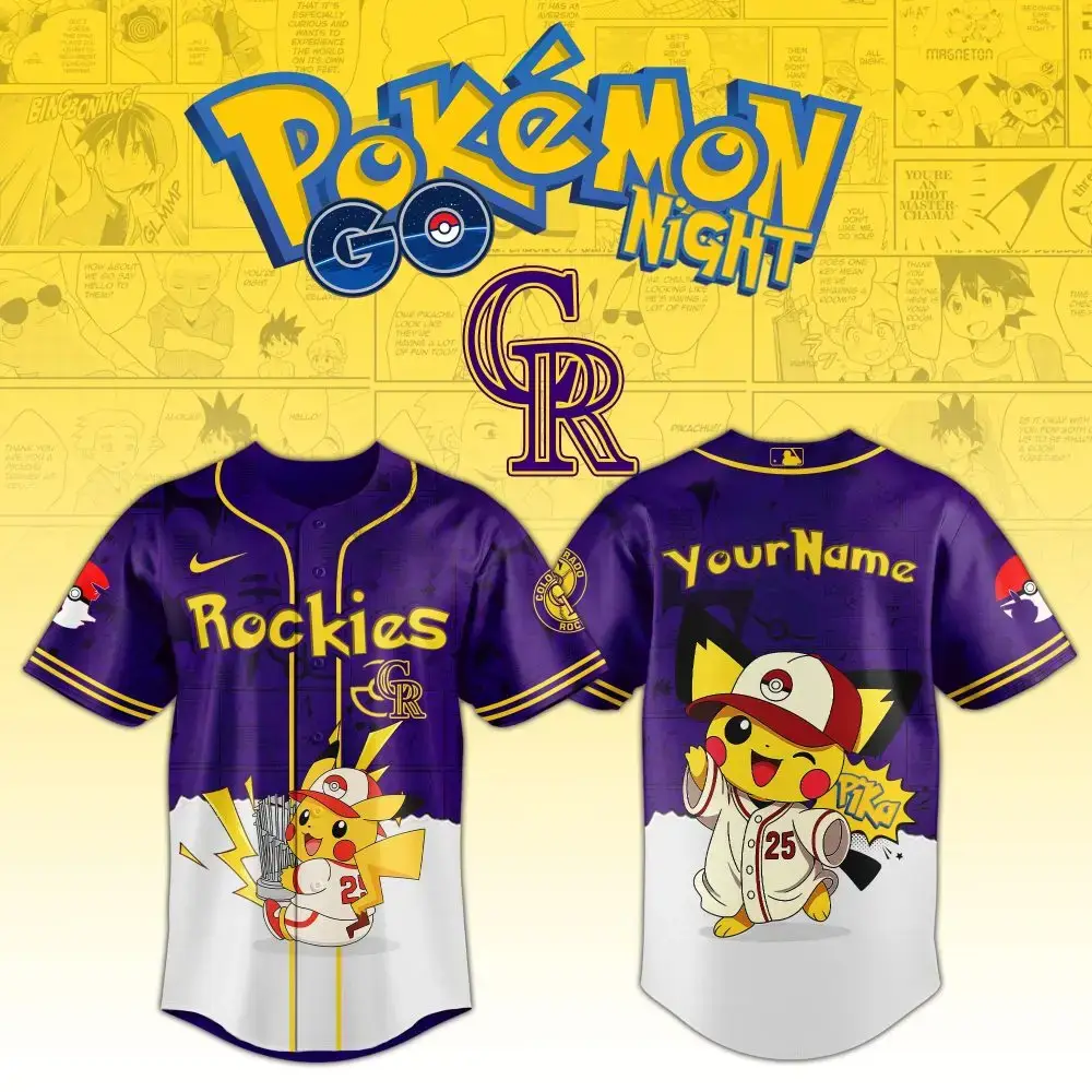 Custom Pokémon Baseball Jersey - Pikachu Rockies Design, Personalize With Your Name! Image