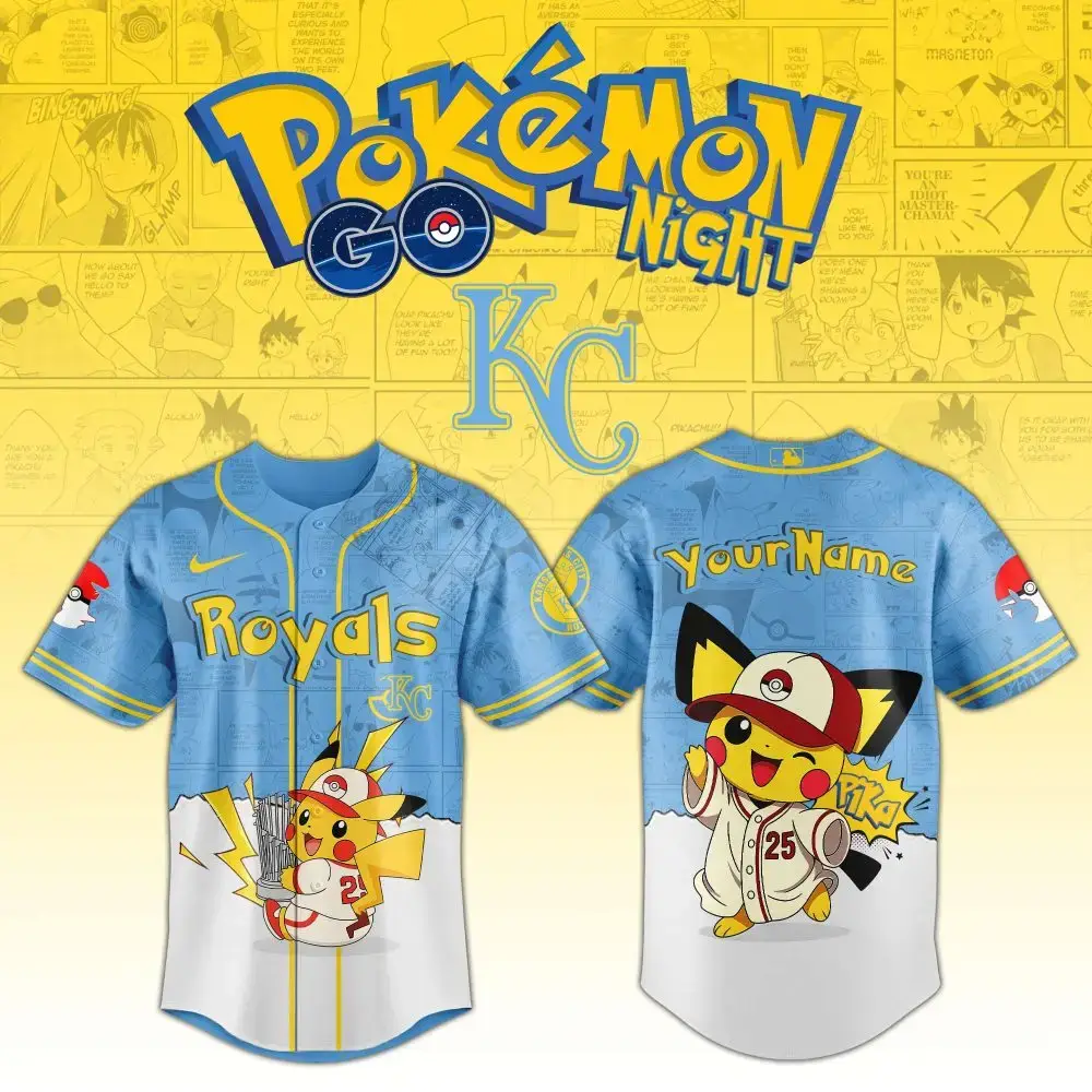 Custom Pokémon Baseball Jersey - Pikachu Royals Theme, Personalized Name & Number Image