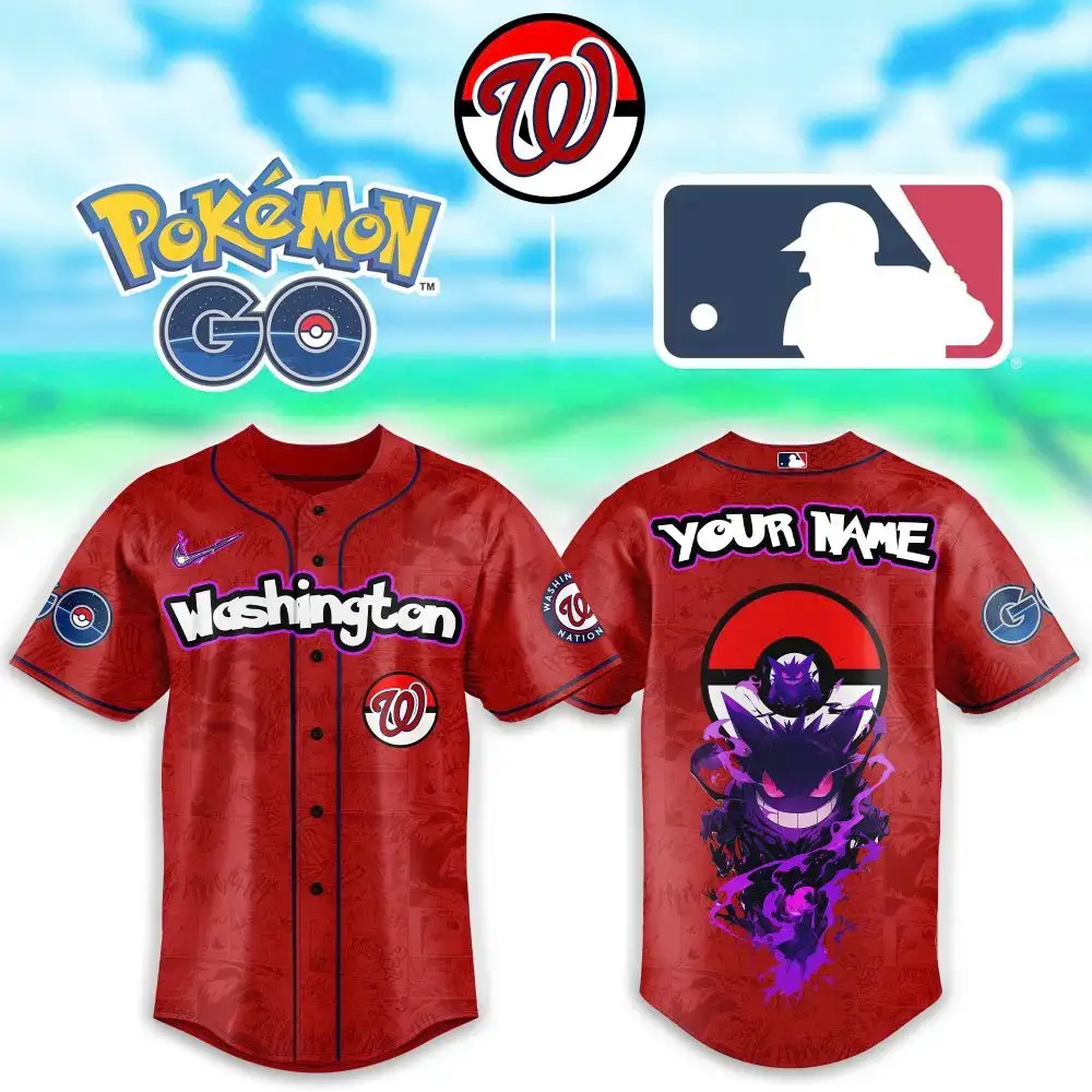 Custom Pokémon Baseball Jersey - Washington Team Fan Gear With Gengar Design Image