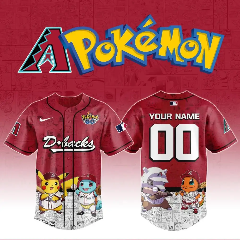 Custom Pokémon D-Backs Baseball Jersey - Personalized Name & Number, Pikachu & Friends Image