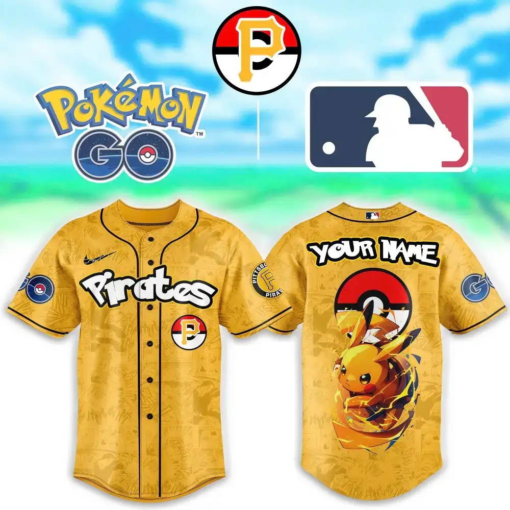 Custom Pokémon Go Baseball Jersey - Pikachu & Pirates Design - Personalize Your Name! Image