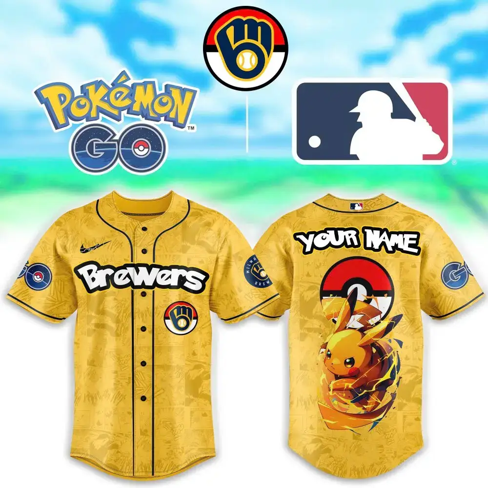 Custom Pokémon Go Brewers Jersey – Pikachu Design, Personalize With Your Name! Image
