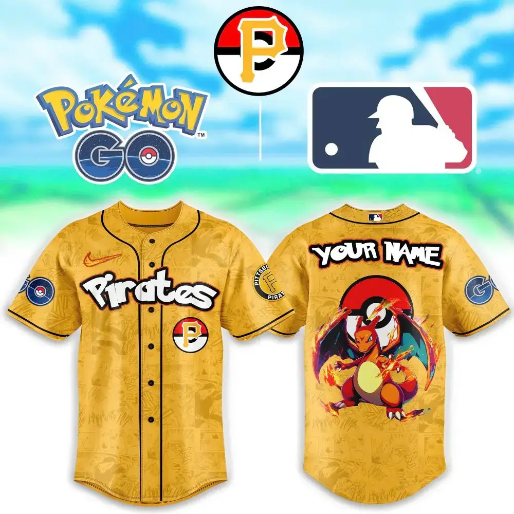 Custom Pokémon Go Pirates Baseball Jersey With Charizard Design – Personalize Your Name! Image