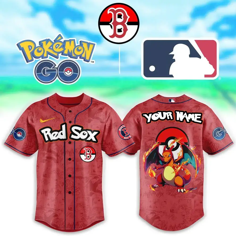 Custom Pokémon Go Red Sox Jersey – Charizard Design, Personalize Your Name! Image
