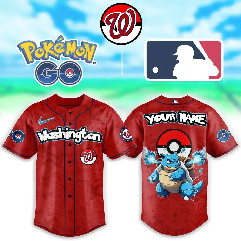 Custom Pokémon Go Washington Baseball Jersey - Blastoise Design, Personalized Name Image