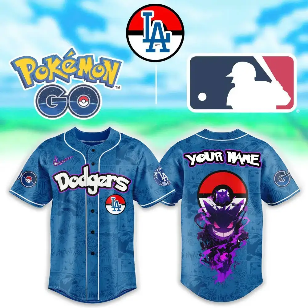 Custom Pokémon Go X Dodgers Baseball Jersey - Personalized Fan Apparel Image