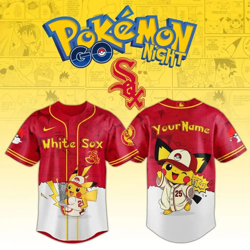 Custom Pokémon Night Baseball Jersey - White Sox Pikachu Design - Limited Edition Image