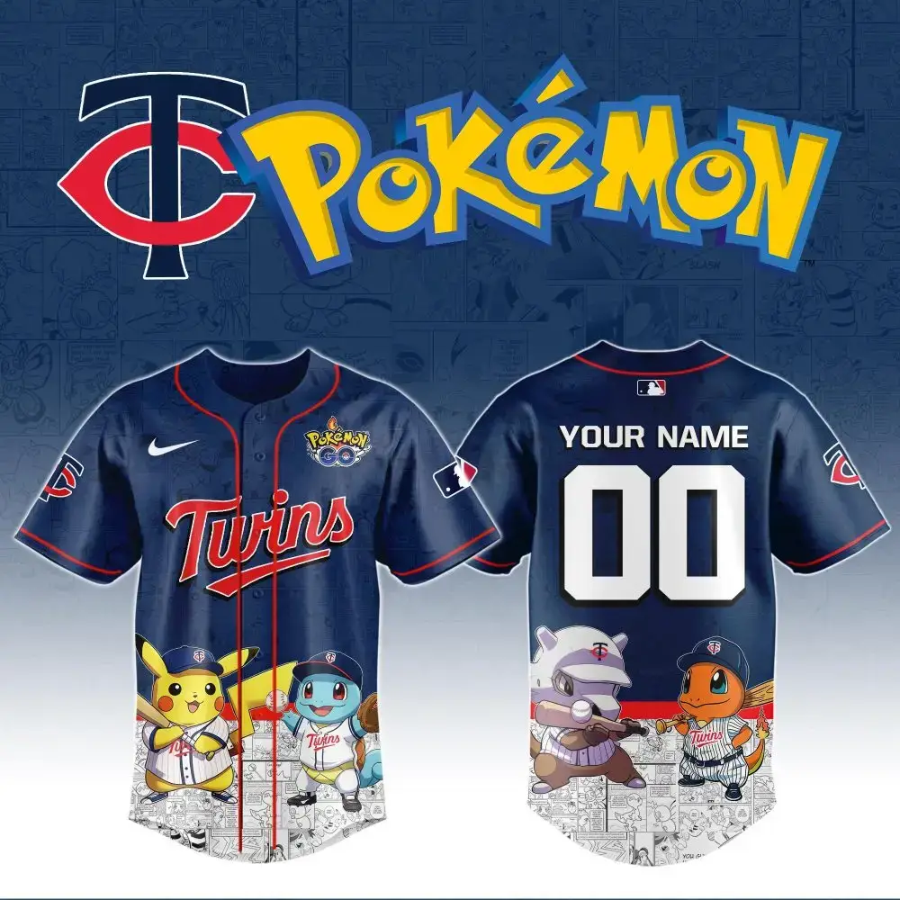 Custom Pokémon X Twins Baseball Jersey – Personalized Pikachu & Friends Design Image