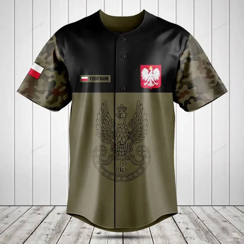 Custom Polish Eagle Baseball Jersey - Military Camo Design, Personalized Name, Unisex Fit Image