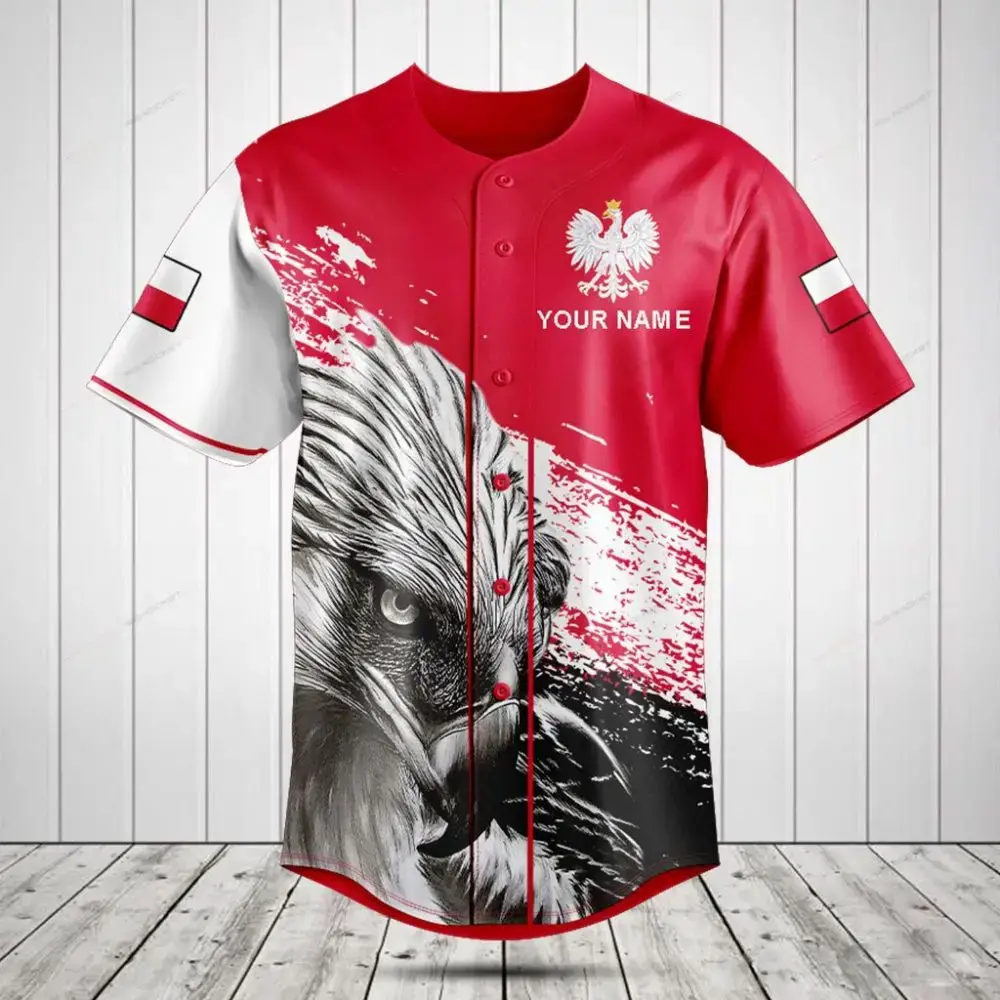 Custom Polish Eagle Baseball Jersey - Personalized Red & White Sports Shirt Image