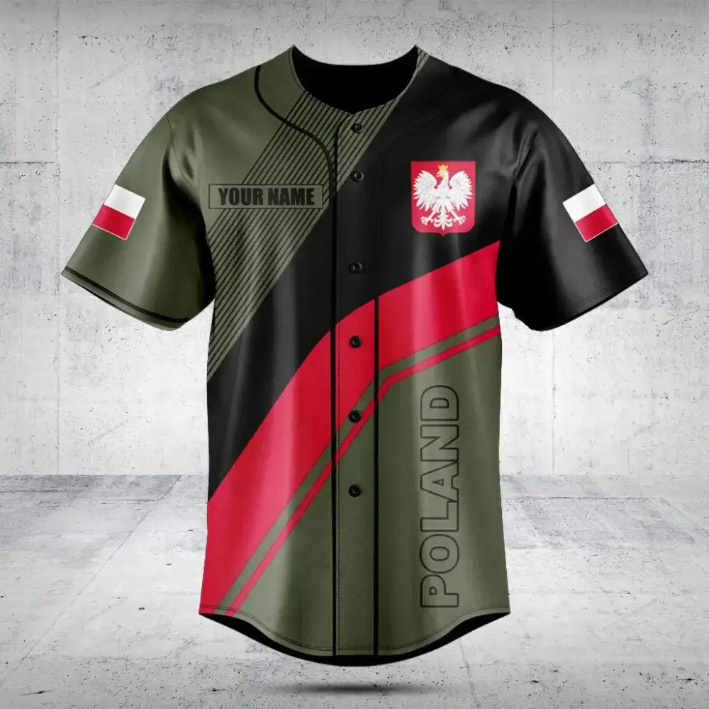 Custom Polish Flag Baseball Jersey - Personalized Name & Flag Design - Show Your Pride! Image