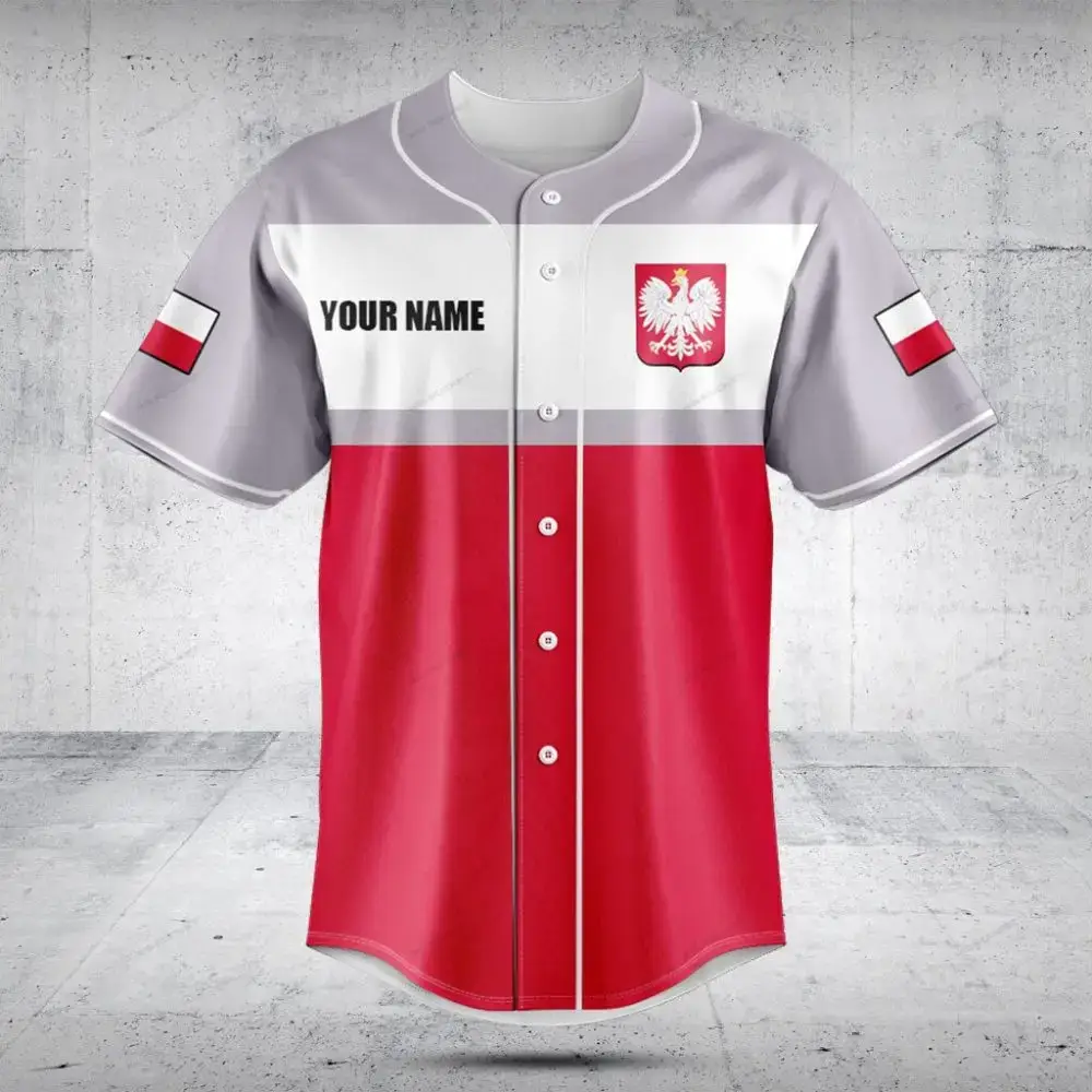 Custom Polish Flag Baseball Jersey - Personalized Name & Number - Perfect Gift For Sports Fans Image