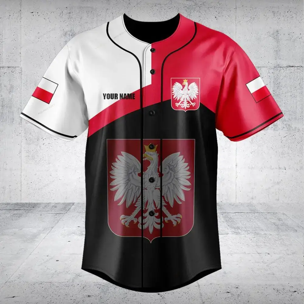 Custom Polish Heritage Baseball Jersey - Personalized National Pride Shirt Image
