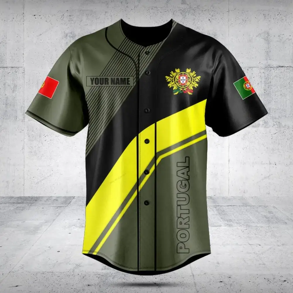 Custom Portugal Baseball Jersey - Personalized Name & Flag Design - Stylish Sportswear Image