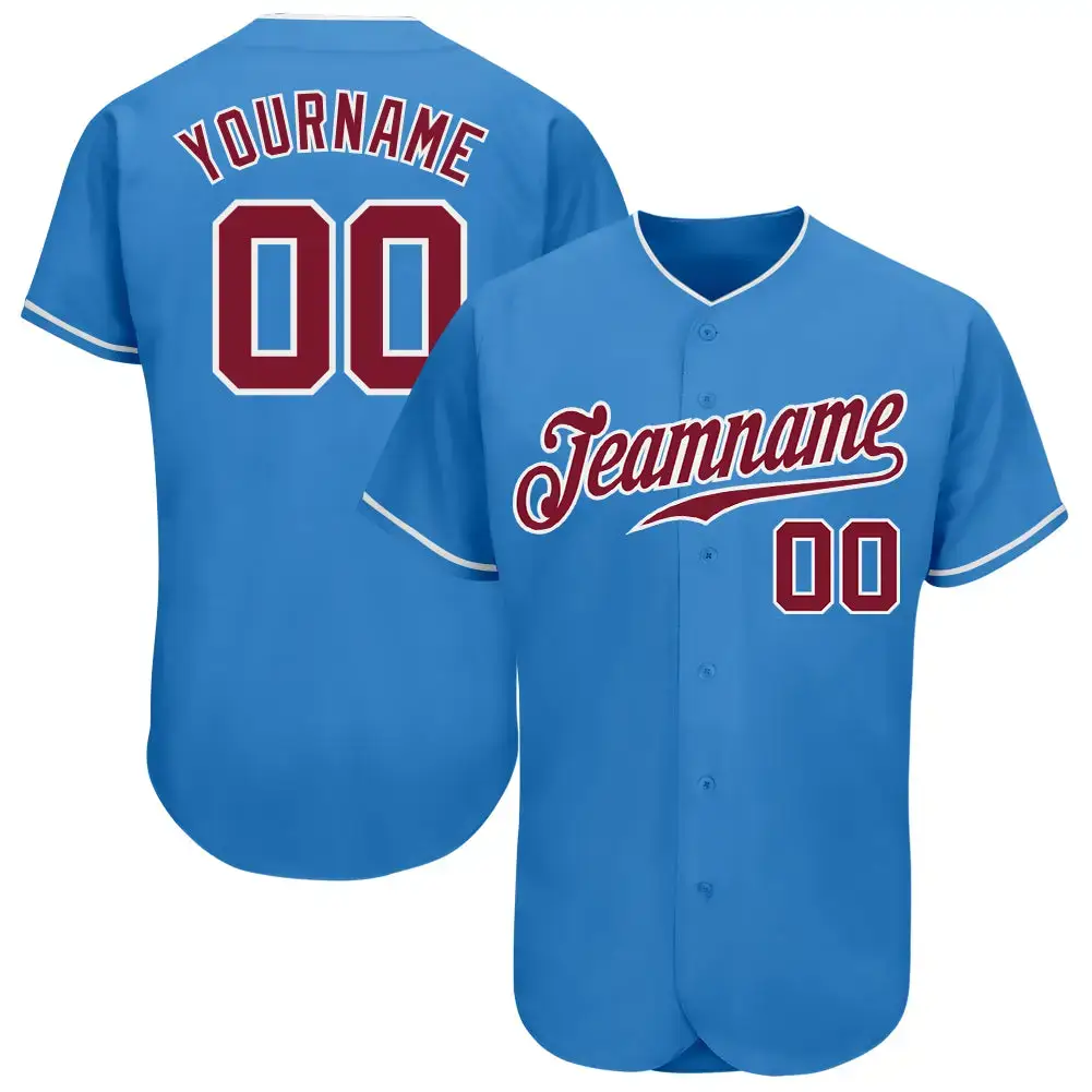 Custom Powder Blue Crimson-White Authentic Baseball Jersey Image
