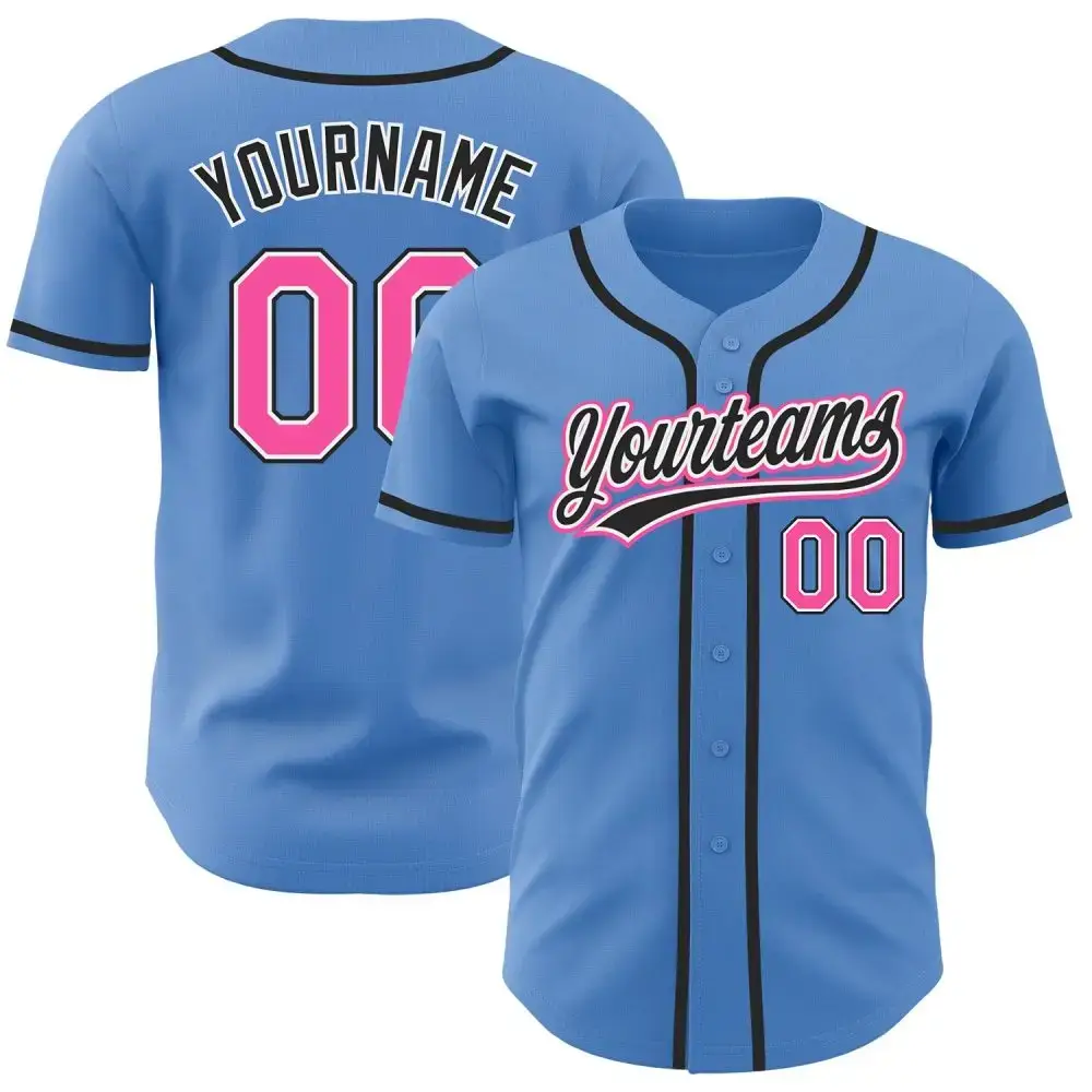 Custom Powder Blue Pink-Black Authentic Baseball Jersey Image