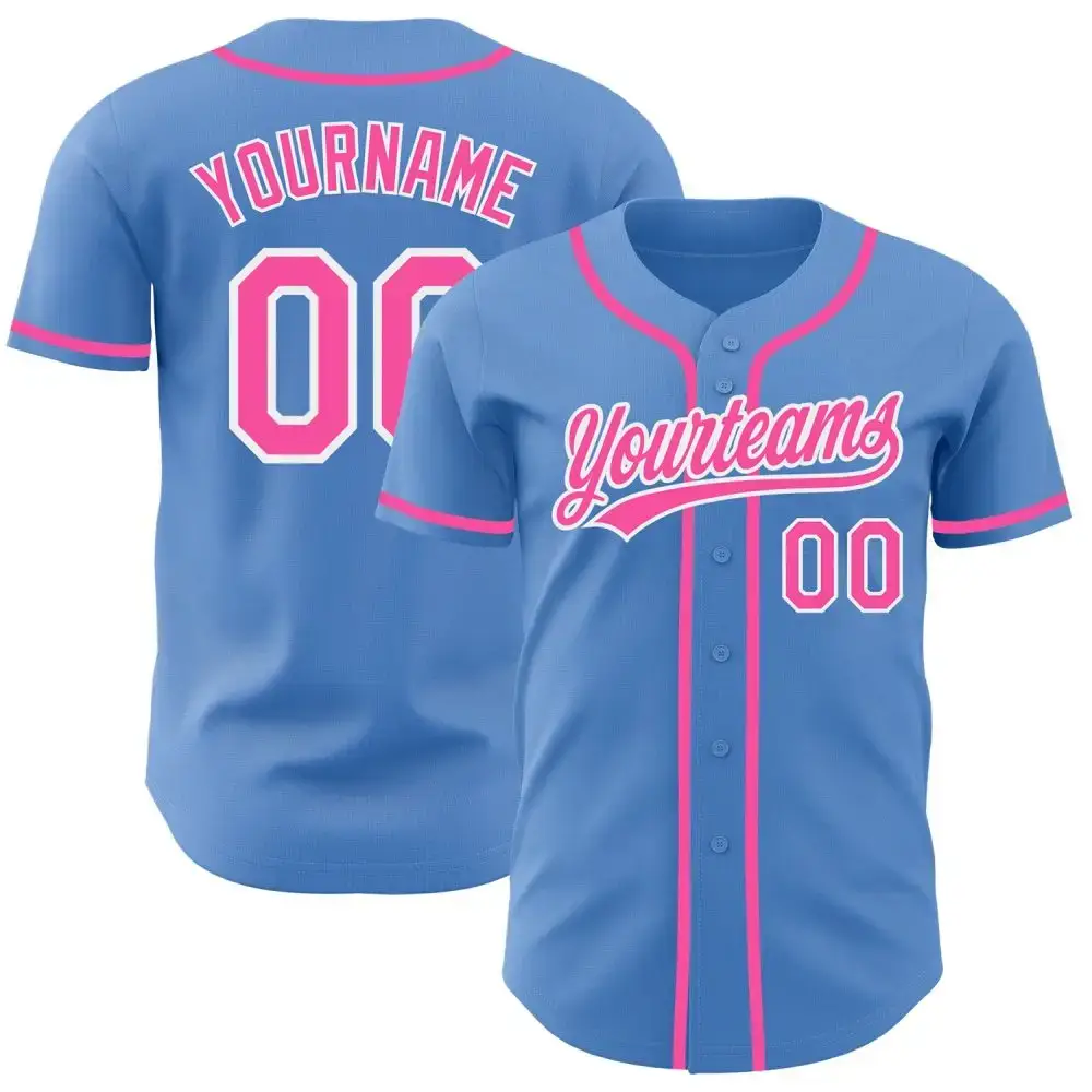 Custom Powder Blue Pink-White Authentic Baseball Jersey Image