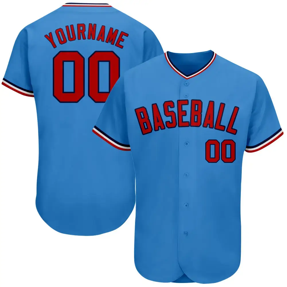 Custom Powder Blue Red-Navy Authentic Baseball Jersey Image