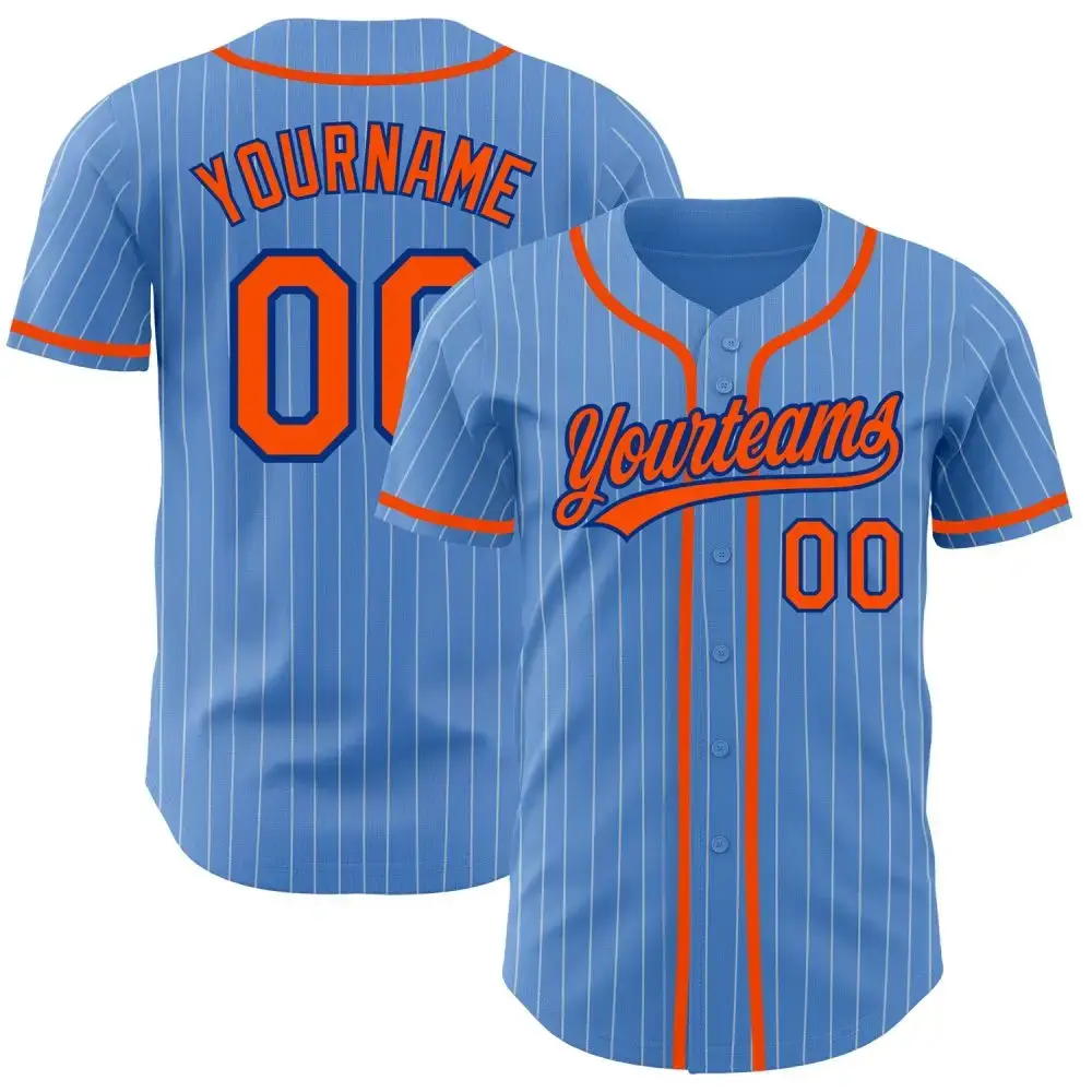 Custom Powder Blue White Pinstripe Orange-Royal Authentic Baseball Jersey Image