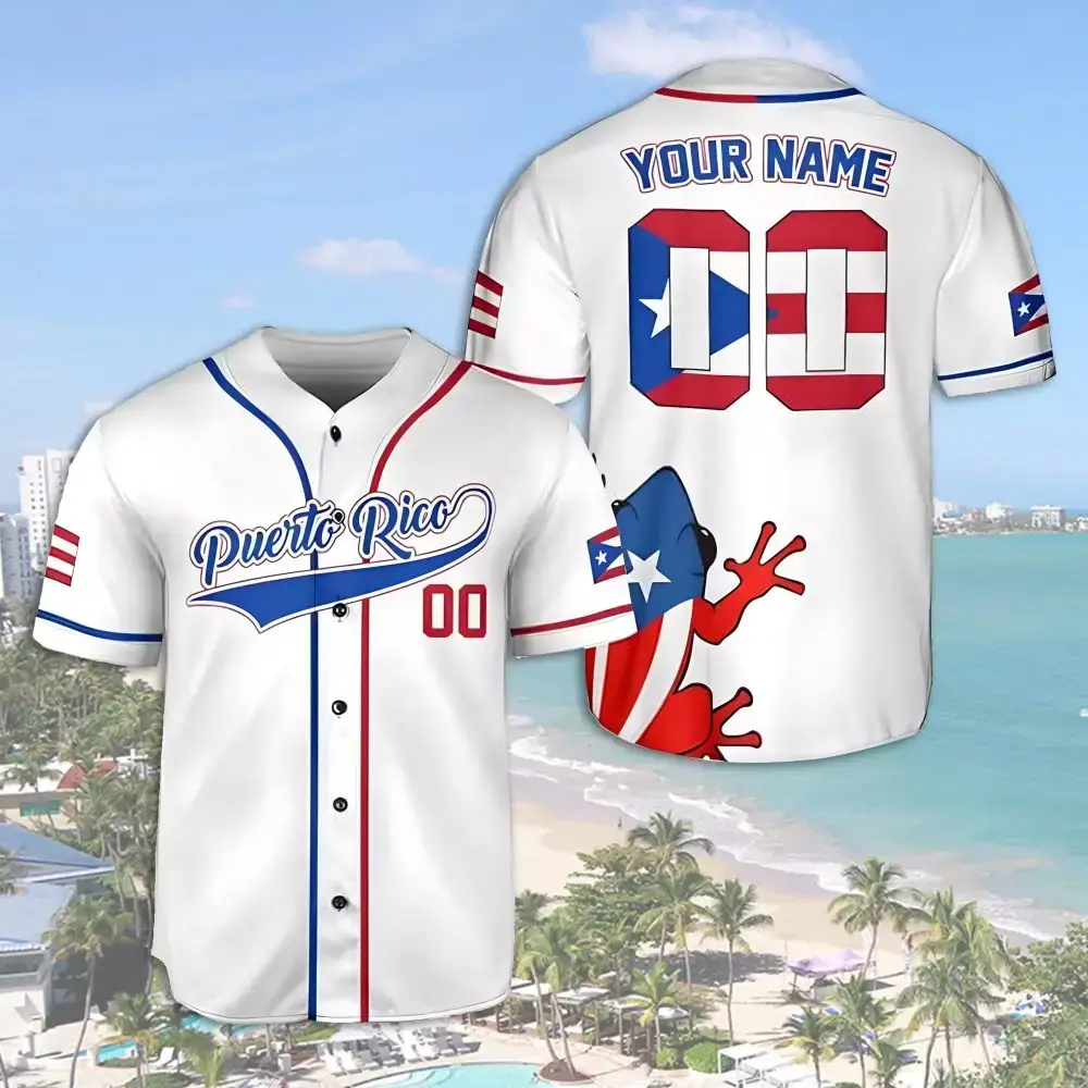 Custom Puerto Rico Baseball Jersey – Personalize Name & Number, Stylish Island Pride Shirt Image