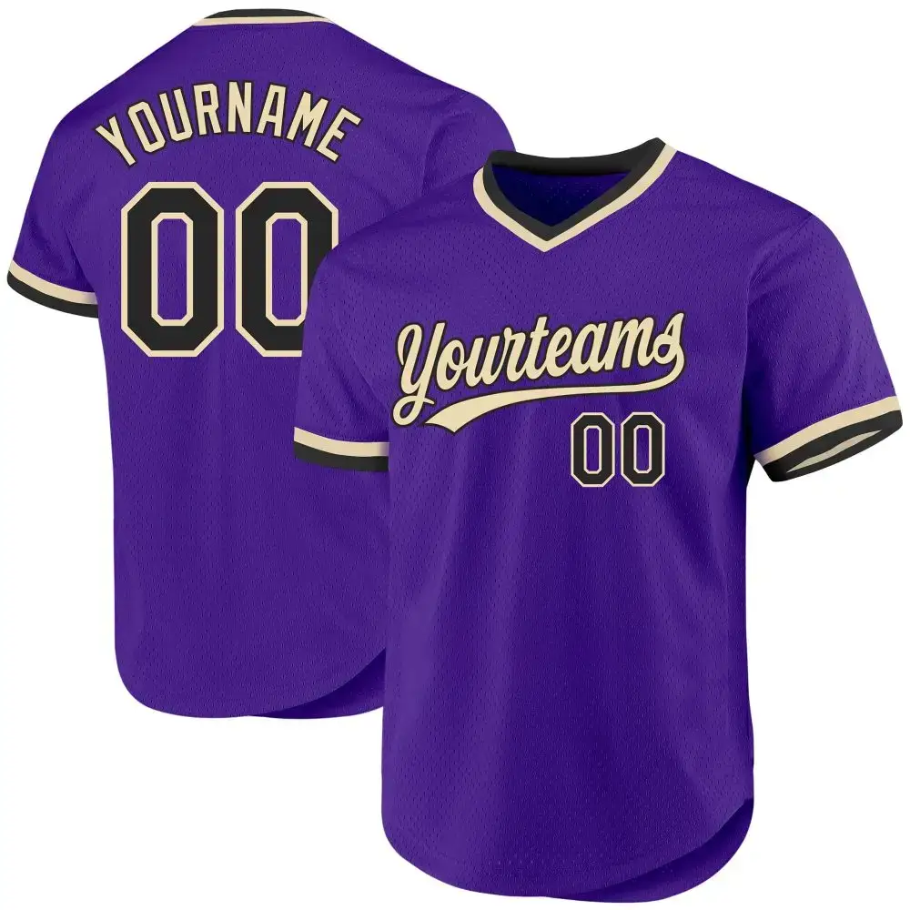 Custom Purple Black-Cream Authentic Throwback Baseball Jersey Image