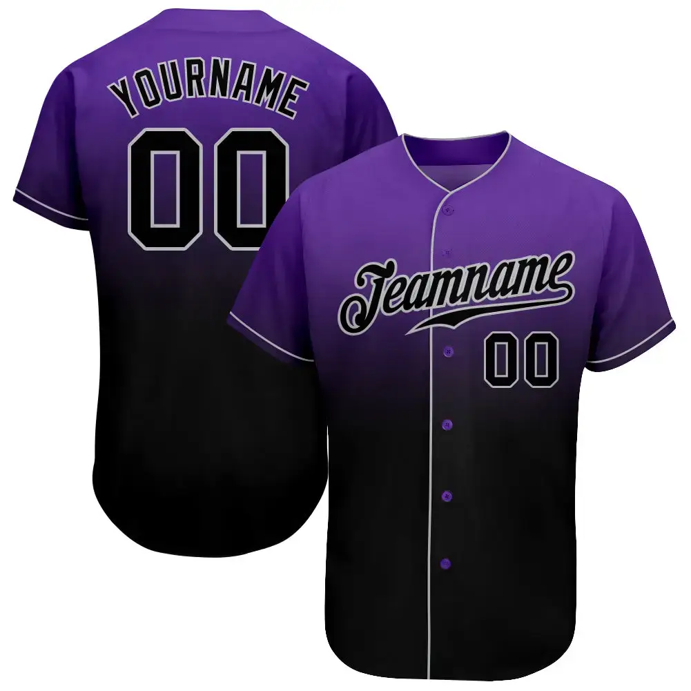 Custom Purple Black-Gray Authentic Fade Fashion Baseball Jersey Image
