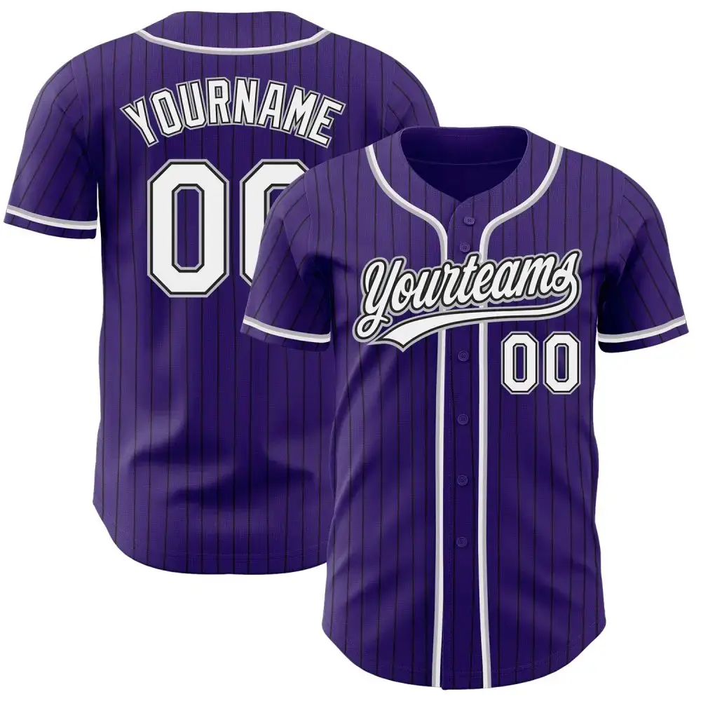 Custom Purple Black Pinstripe White-Gray Authentic Baseball Jersey Image