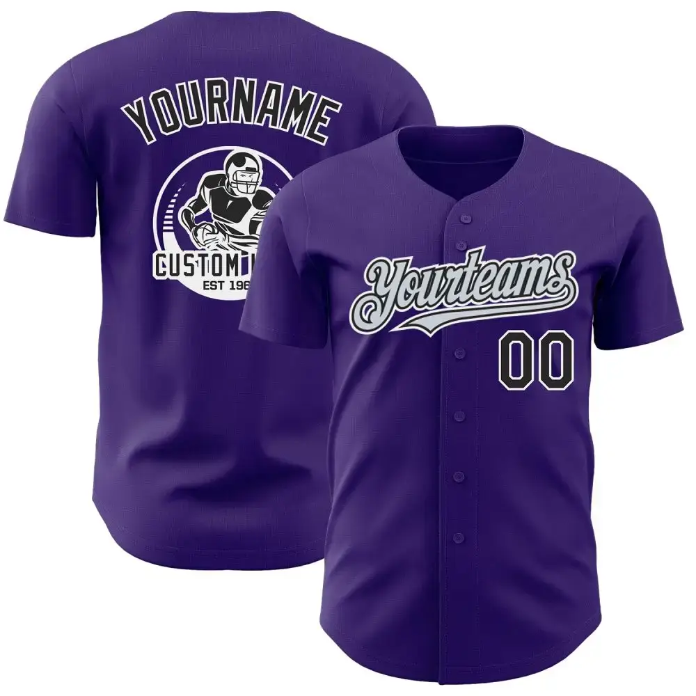 Custom Purple Black Silver-White Authentic Baseball Jersey Image