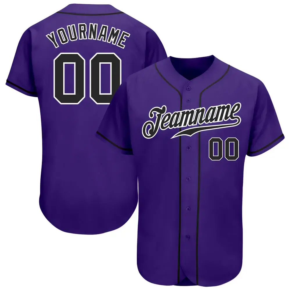Custom Purple Black-White Authentic Baseball Jersey Image