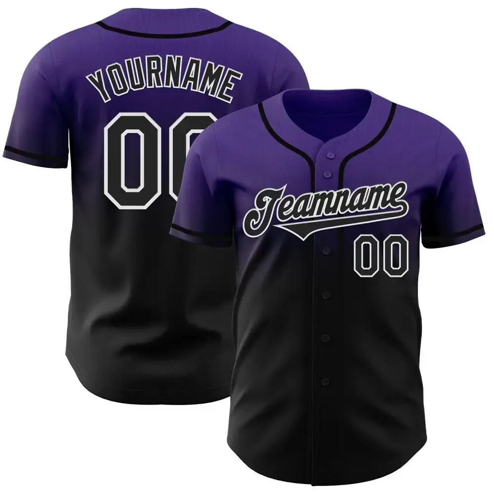 Custom Purple Black-White Authentic Fade Fashion Baseball Jersey Image