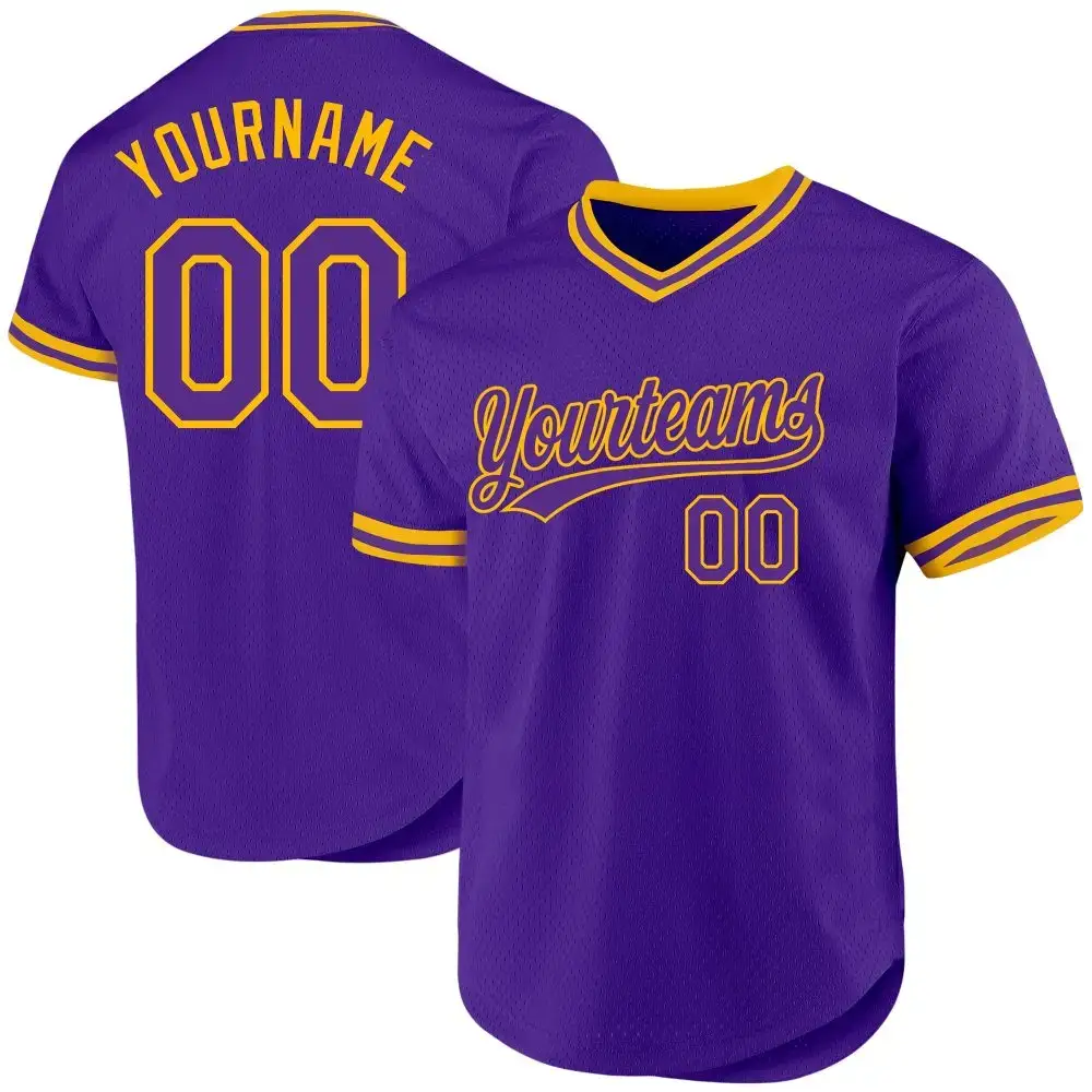 Custom Purple Gold Authentic Throwback Baseball Jersey Image