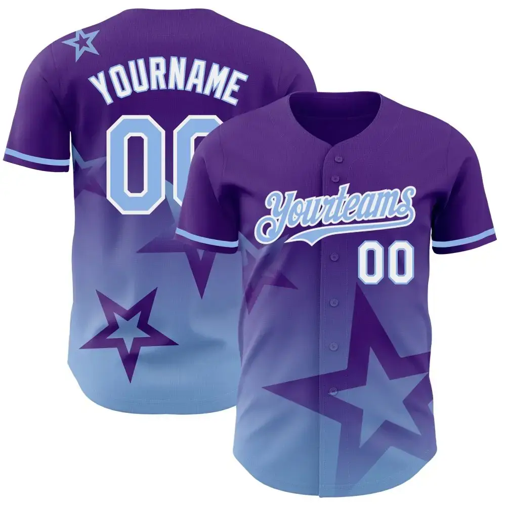 Custom Purple Light Blue-White 3D Pattern Design Gradient Style Twinkle Star Authentic Baseball Jersey Image