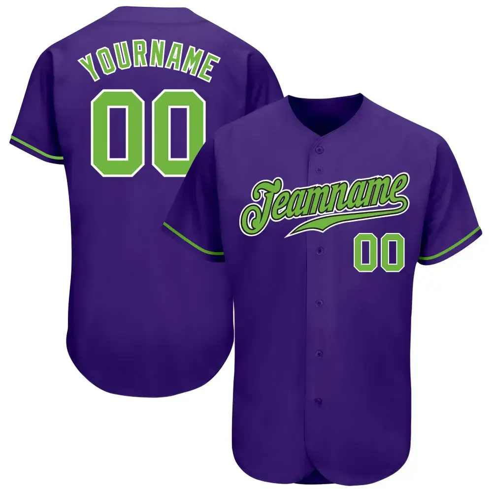 Custom Purple Neon Green-White Authentic Baseball Jersey Image