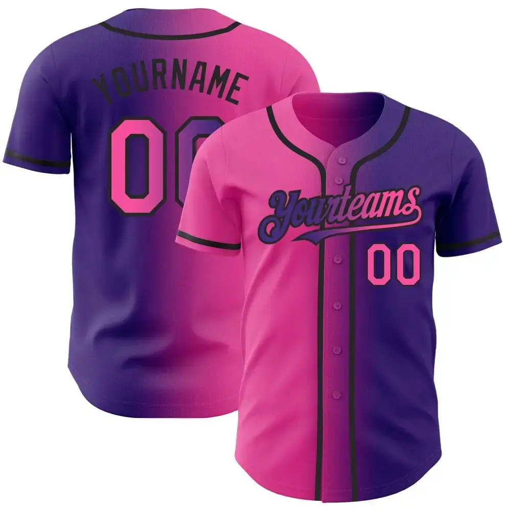 Custom Purple Pink-Black Authentic Gradient Fashion Baseball Jersey Image